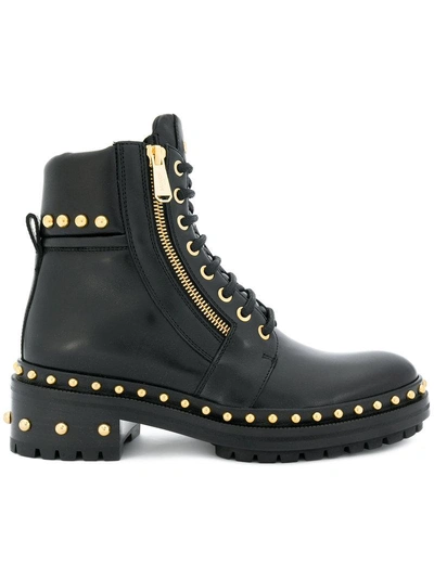 Balmain Army Ranger Studded Glossed-leather Ankle Boots In Black