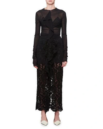 Proenza Schouler Ruffled Cotton-blend Chiffon And Lace Midi Dress In Black