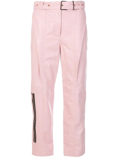 Proenza Schouler Shiny Plonge Leather Straight Pleated Trousers In Pink