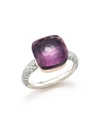 POMELLATO NUDO MAXI RING WITH FACETED AMETHYST AND DIAMONDS IN 18K WHITE AND ROSE GOLD,A.B401 B9O6OI