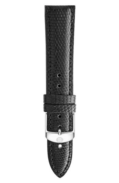 Michele 18mm Genuine Calf Hair Watch Strap In Black