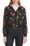 ALICE AND OLIVIA LONNIE EMBROIDERED HOODED SILK BOMBER JACKET,CC710D67209