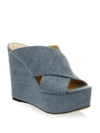 SERGIO ROSSI Cotton Crisscross Wedge Sandals