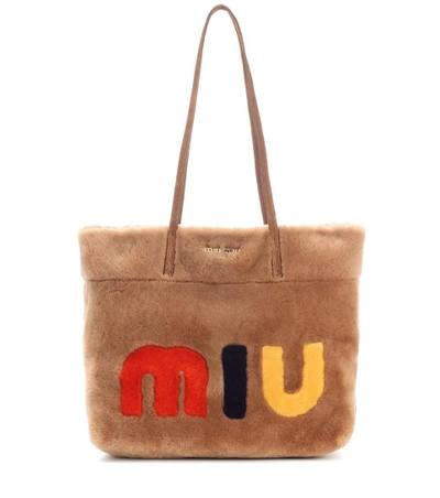 Miu Miu My Miu Shearling Tote Bag In Brown