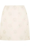 VALENTINO WOMAN FLORAL-APPLIQUÉD WOOL AND SILK-BLEND CREPE MINI SKIRT IVORY,US 2526016083672427