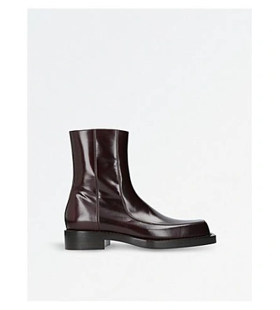 Balenciaga Cube Square-toe Leather Boots In Brown