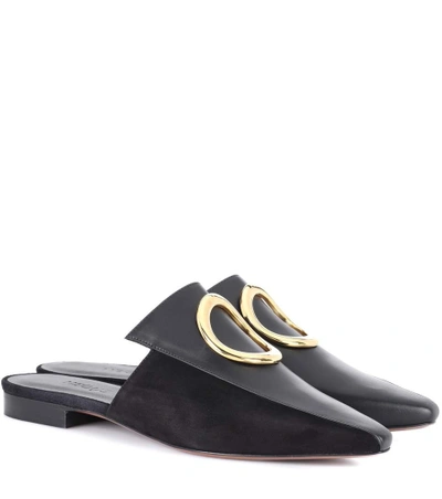 Neous Phaius Leather And Suede Mules In Black