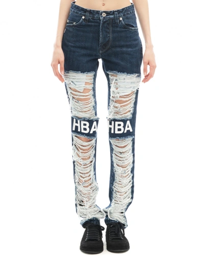 Hood By Air Shredded Cotton Denim Jeans In Blue