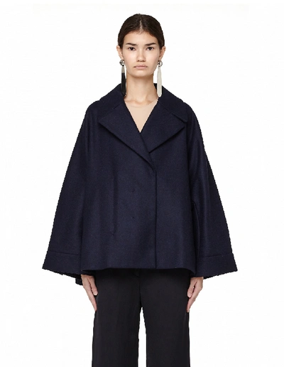 The Row Wool And Neylon Peacoat In Navy Blue