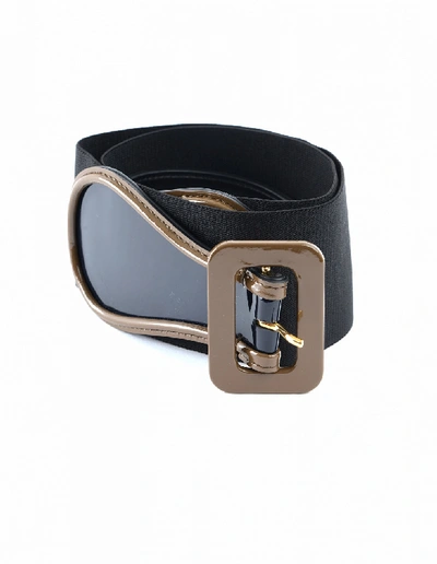 Marni Leather & Textile Elastic Belt In Black