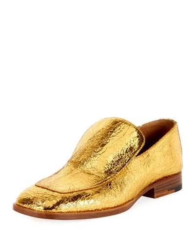 Dries Van Noten Crackled Metallic Leather Loafer In Gold