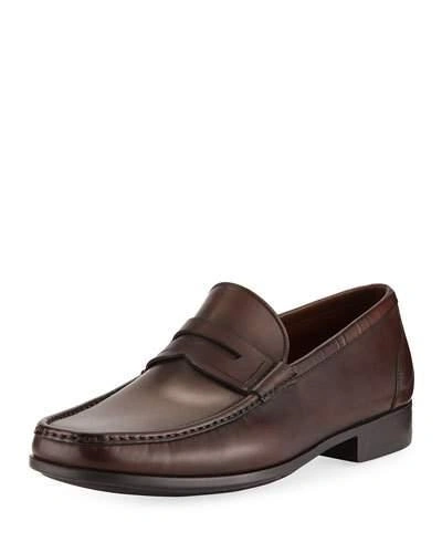 Magnanni Polished Finish Loafers In Mid Brown