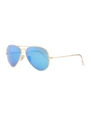Ray Ban Aviator Flash Lenses Sunglasses Gold Frame Blue Lenses 58-14 In Gold/blue Mirror
