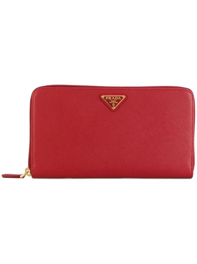 Prada Saffiano Zip Wallet In Red