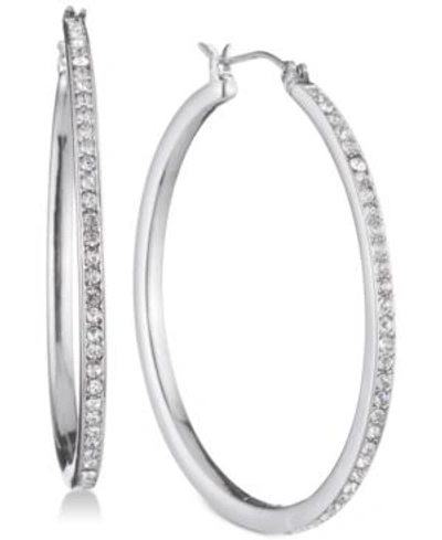 Dkny Gold-tone Pave 1" Skinny Hoop Earrings In Silver