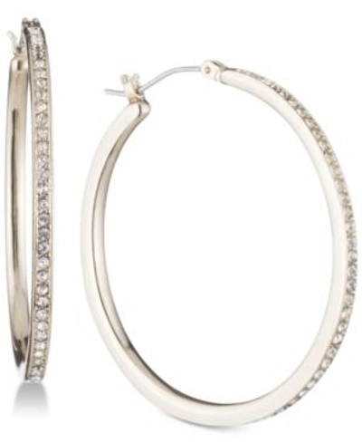 Dkny Gold-tone Pave 1" Skinny Hoop Earrings