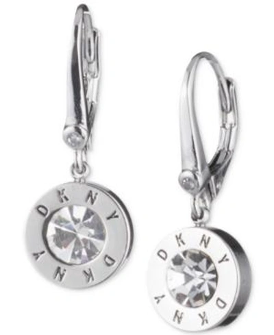 Dkny Crystal Logo Drop Earrings In Silver