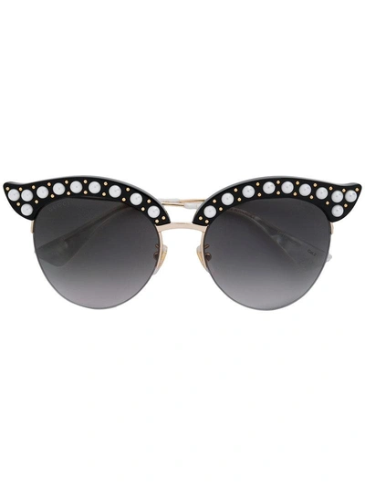 Gucci Black Cat Eye Acetate Sunglasses With Pearls