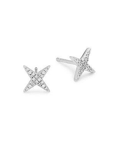 Kc Designs Diamond And 14k White Gold Starburst Stud Earrings In Silver
