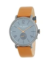 TED BAKER POLISHED STAINLESS STEEL LEATHER STRAP WATCH,0400095974195