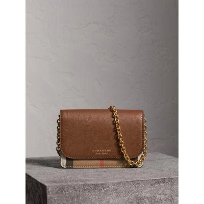 Burberry Leather And House Check Wallet With Detachable Strap In Tan ModeSens