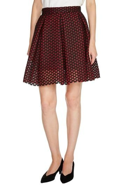 Maje Juliette Pleated Embroidered Mesh Skirt In Red