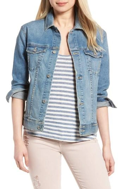 Ag Mya Button-front Light-wash Denim Jacket In Sunlight Blue