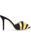 CHARLOTTE OLYMPIA WOMAN CHRYSIE METALLIC PATENT-LEATHER AND SUEDE MULES BLACK,US 1914431941002046