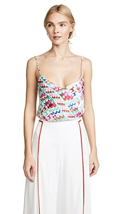 Galvan Andina Llama Printed Satin Silk Camisole Top In Multi