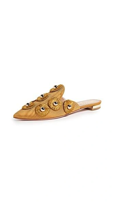 Aquazzura Sunflower Embellished Faille Slipper Shoes In Gold