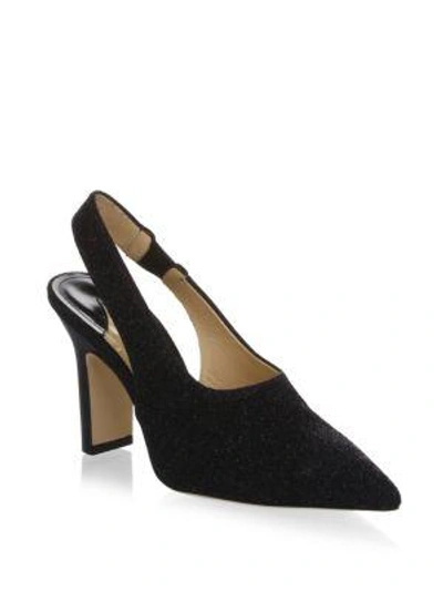 Paul Andrew Stella Textured-lamé Slingback Pumps In Black