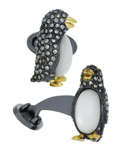 Jan Leslie Marcasite %26 Mother-of-pearl Penguin Cuff Links In Black White