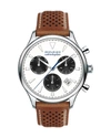 MOVADO 43MM HERITAGE CALENDOPLAN CHRONOGRAPH WATCH WITH PERFORATED LEATHER STRAP,PROD205740156