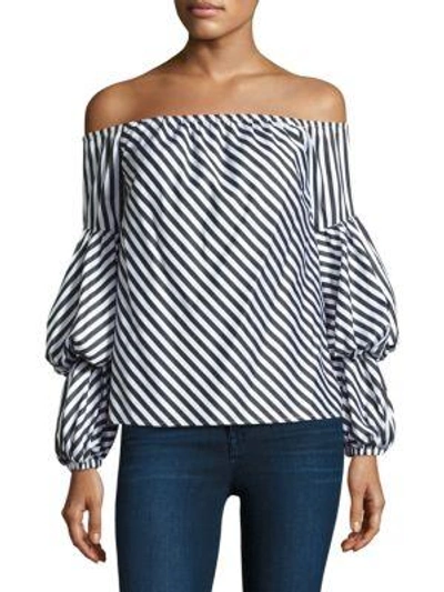 Petersyn Lilly Off-the-shoulder Striped Cotton Top In White Black