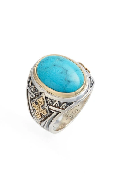 Konstantino Men's Turquoise Sterling Silver Oval Ring W/ 18k Gold Trim