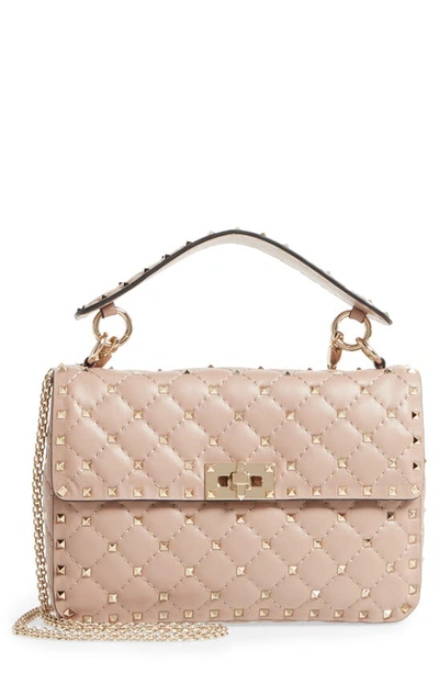 Valentino Garavani Rockstud Spike Medium Quilted Top-handle Bag In Pink