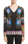 ETRO FLORAL PAISLEY STRETCH SILK SWEATER,181919750