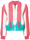 BOUTIQUE MOSCHINO BOUTIQUE MOSCHINO STRIPED BOMBER JACKET WITH TASSEL PRINT - PINK,A0629613412485331