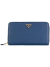 Prada Logo-plaque Zip-around Wallet In Blue