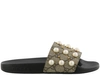 Gucci Pursuit Imitation Pearl Embellished Slide Sandal In Light Beige/gold
