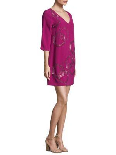 Trina Turk Silk V-neck Embellished Shift Dress In Boysenberry