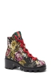 Gucci Trip Jacquard Lace Up Hiking Booties In Black Multi