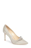 Jimmy Choo Romy 85 Crystal-embellished Glittered Leather Pumps In Platinum Ice/crystal