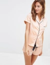 Bluebella Abigail Satin Short Revere Pajama Set In White In Pink