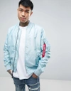 ALPHA INDUSTRIES MA1-TT BOMBER JACKET SLIM FIT IN LIGHT BLUE - BLUE,191103B MA1-TT 398