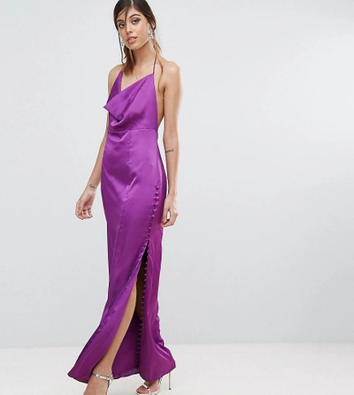 Fame And Partners Straight Gown With Button Detailing-purple ModeSens