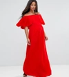 QUEEN BEE MATERNITY OFF SHOULDER RUFFLE MAXI DRESS - RED,8164