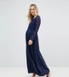 QUEEN BEE QUEEN BEE MATERNITY OVER LACE TOP MAXI DRESS WITH OPEN BACK-NAVY,8225