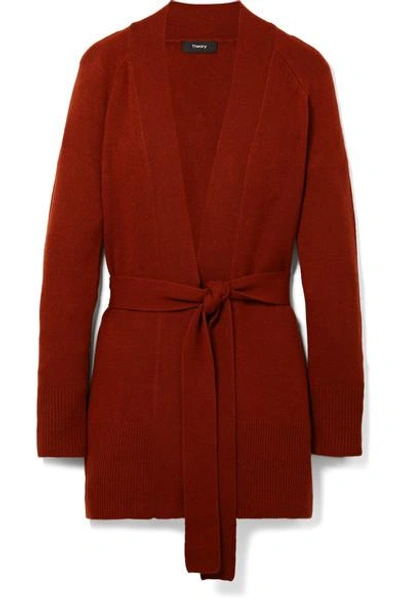 Theory Malinka Belted Cashmere Cardigan In Red