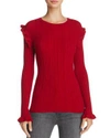 One Grey Day Ruffle-shoulder Ribbed-knit Sweater - 100% Exclusive In Red